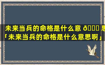 未来当兵的命格是什么意 🐛 思「未来当兵的命格是什么意思啊」